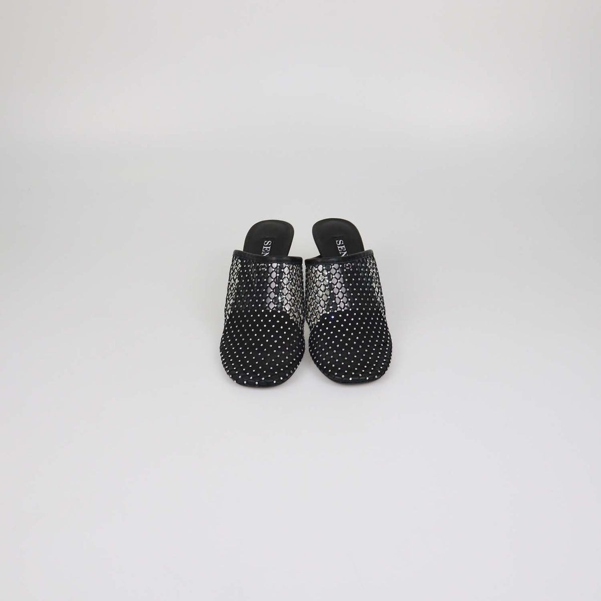 Senso Black Mesh Crystal Pam Mules