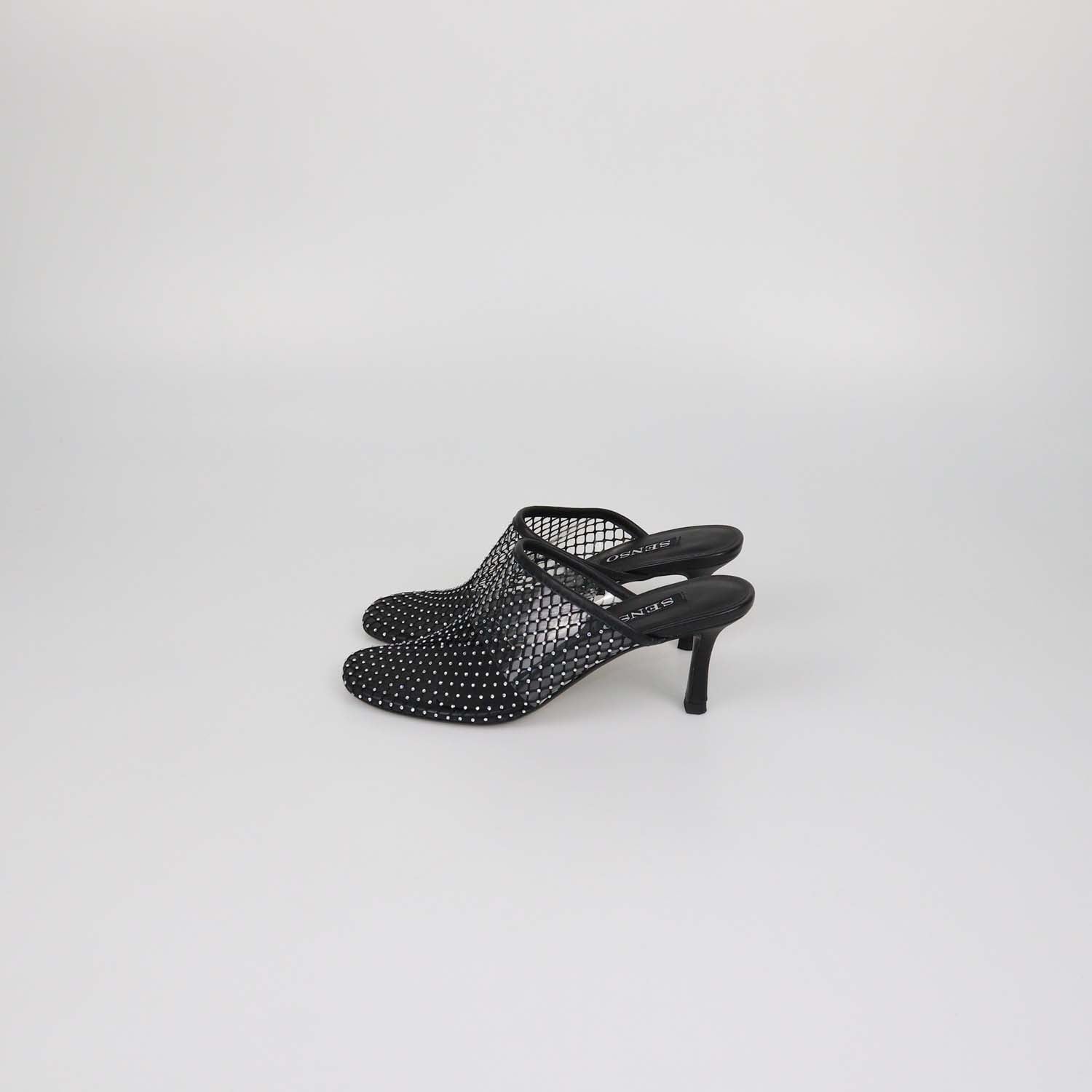 Senso Black Mesh Crystal Pam Mules