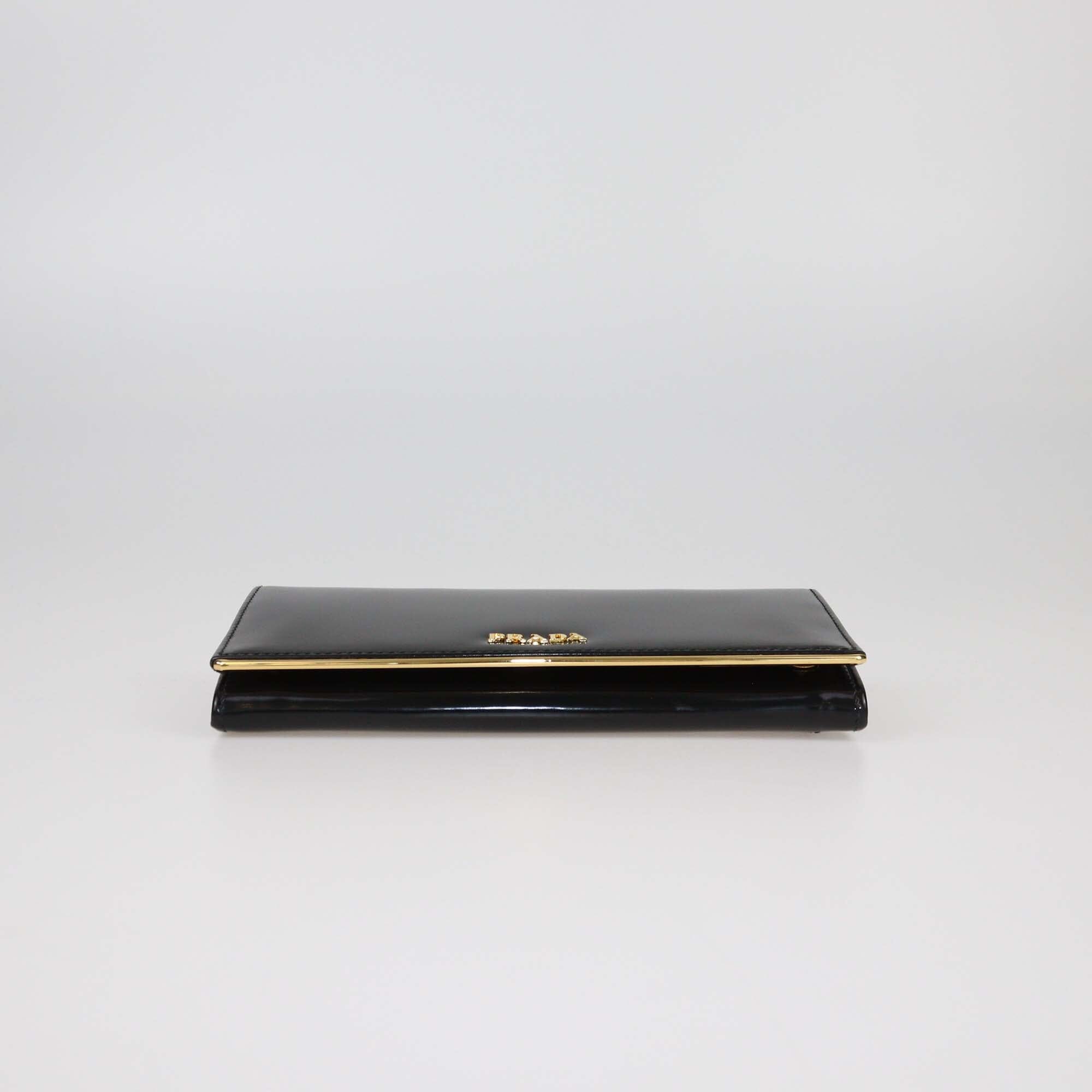 Prada Black Spazzolato Metal Continental Flap Wallet Womens Prada 