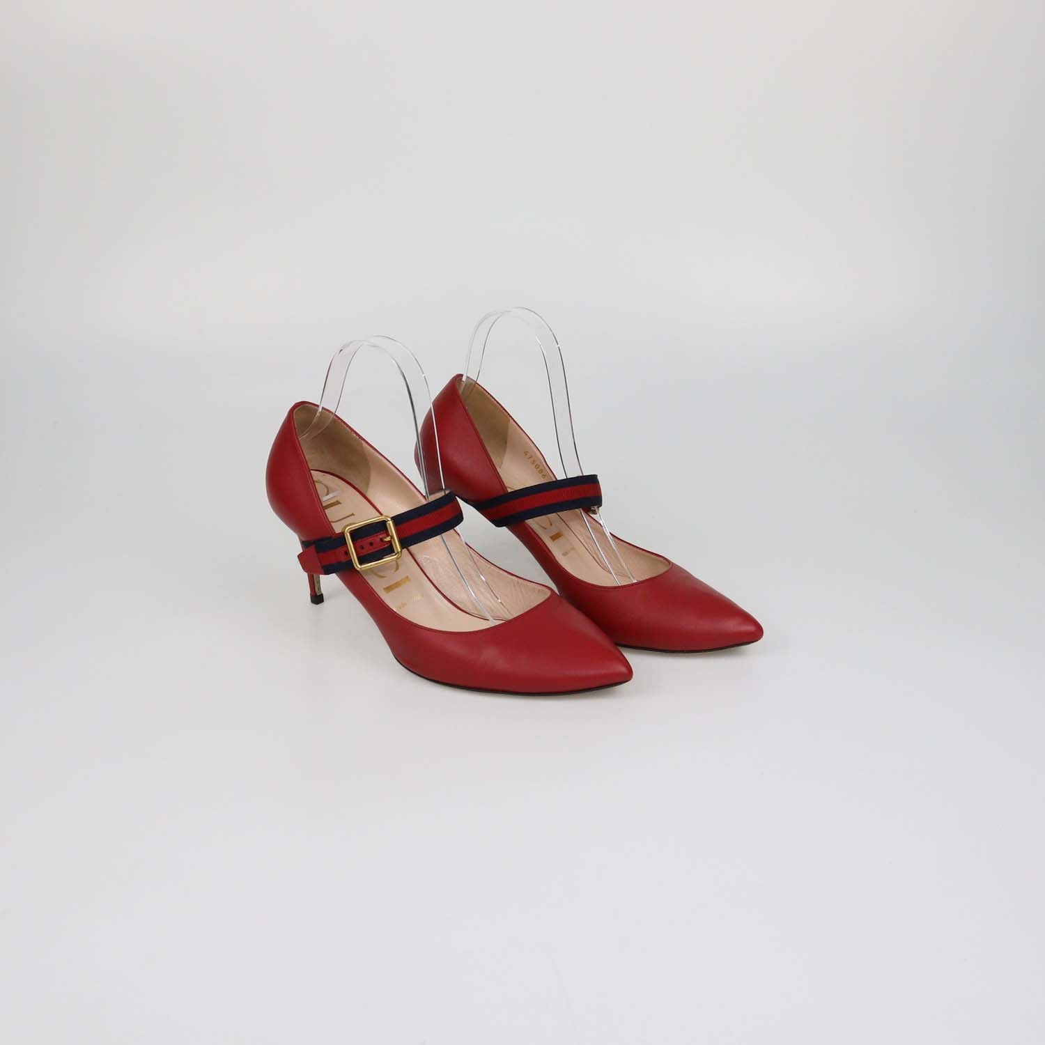 Gucci Red Leather Web Silvie Mary Jane Pumps