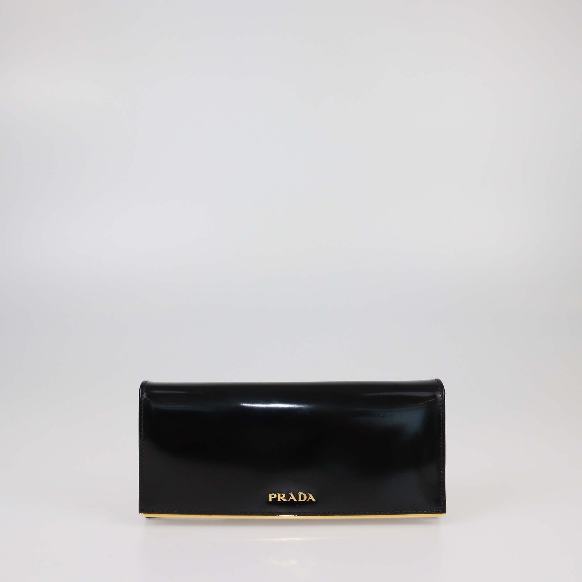 Prada Black Spazzolato Metal Continental Flap Wallet Womens Prada 