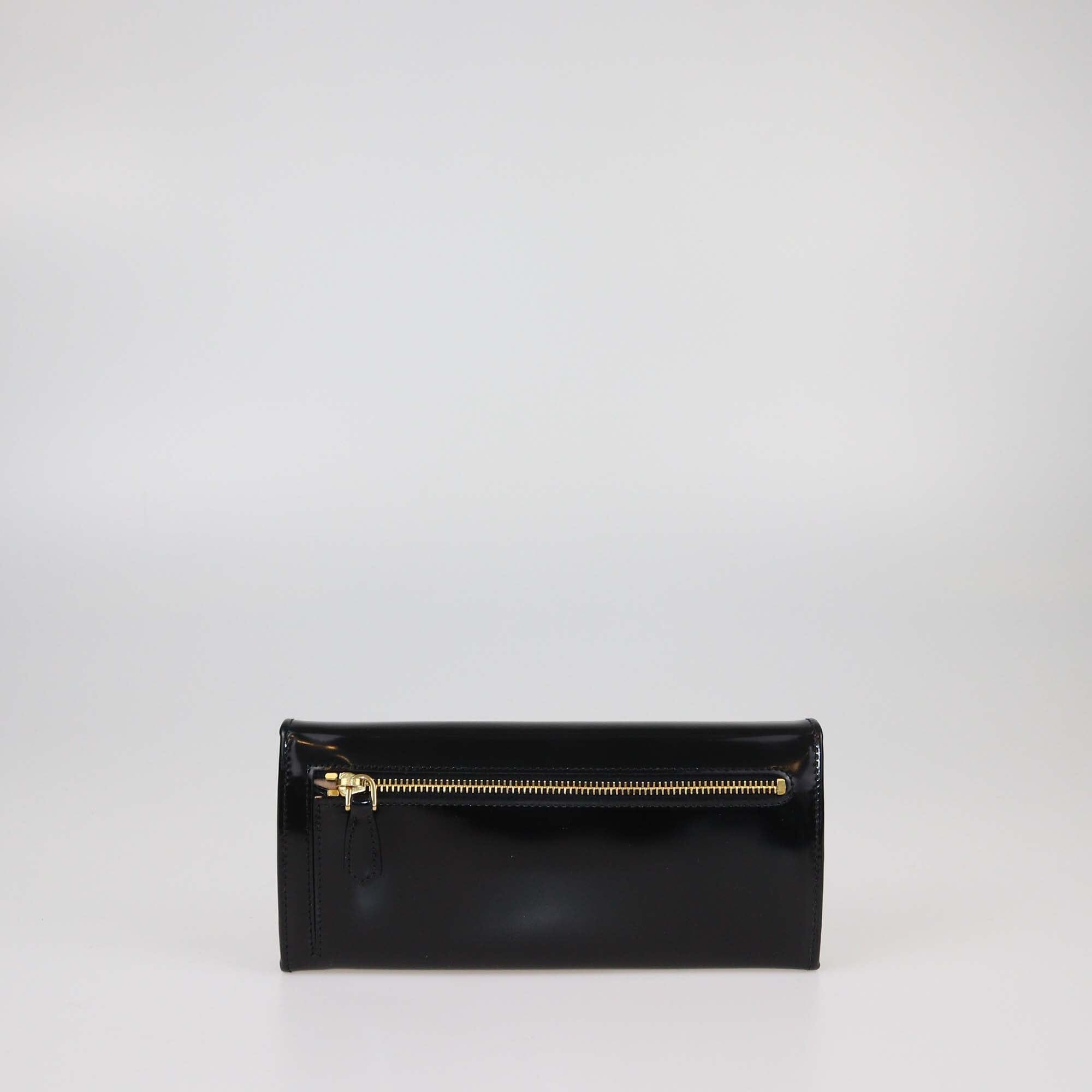 Prada Black Spazzolato Metal Continental Flap Wallet Womens Prada 