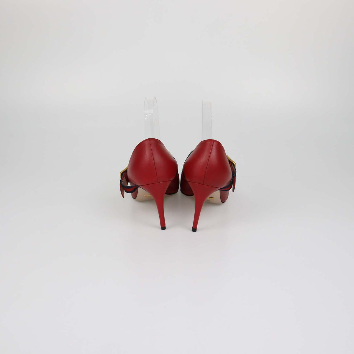 Gucci Red Leather Web Silvie Mary Jane Pumps