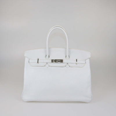 Hermes White Clemence Leather Palladium Hardware Birkin 35 Bag