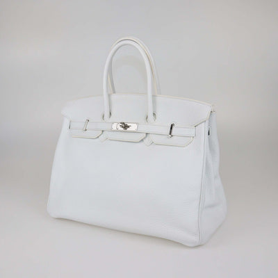 Hermes White Clemence Leather Palladium Hardware Birkin 35 Bag
