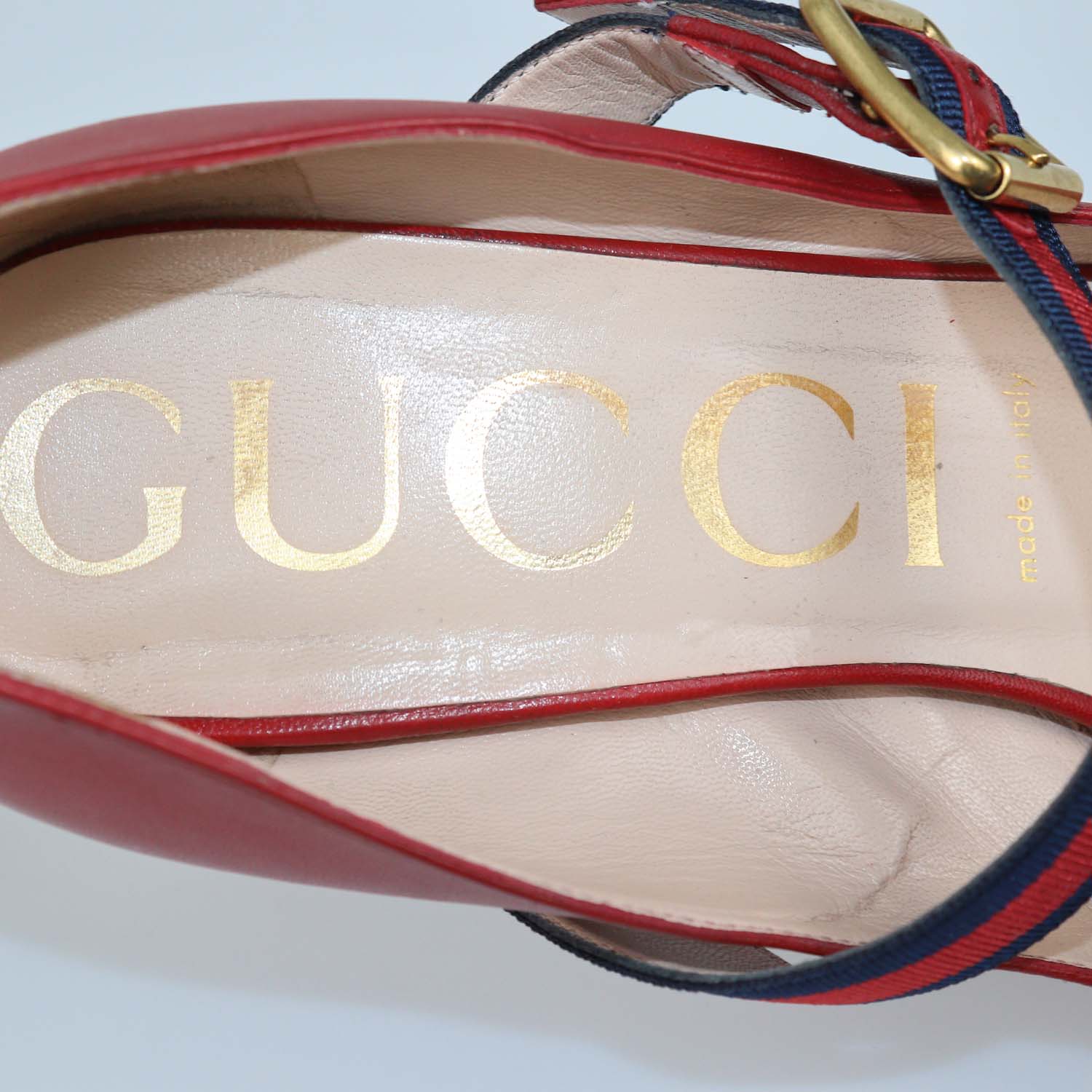 Gucci Red Leather Web Silvie Mary Jane Pumps