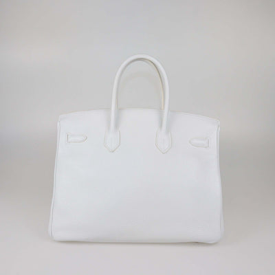 Hermes White Clemence Leather Palladium Hardware Birkin 35 Bag