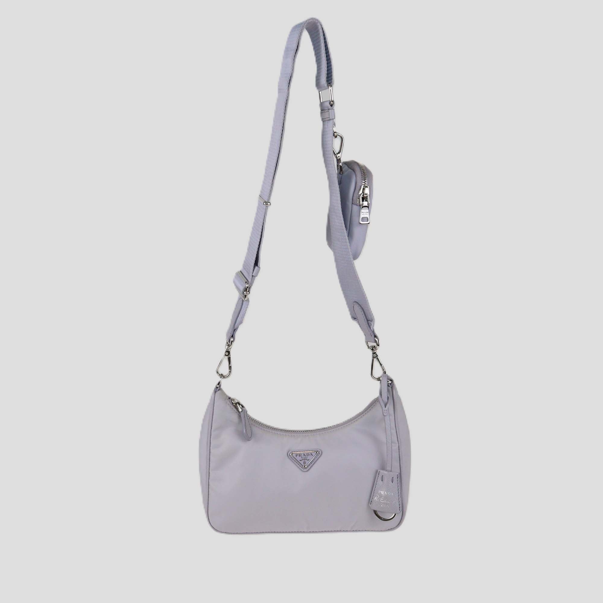 Prada Lilac Re-Nylon and Saffiano Leather Re-Edition 2005 Baguette Bag