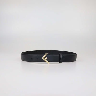 Fendi Black Leather F Logo Buckle Belt