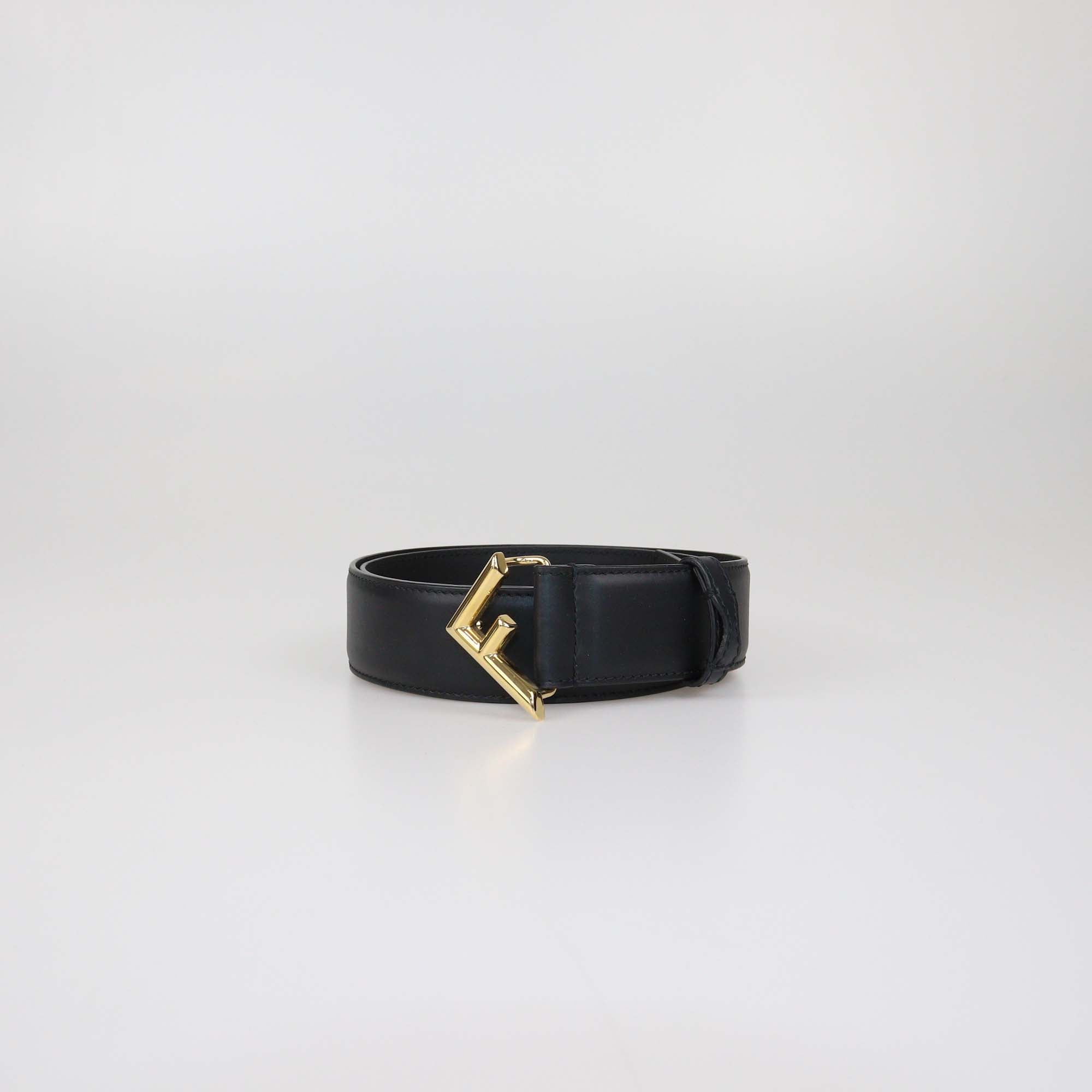 Fendi Black Leather F Logo Buckle Belt