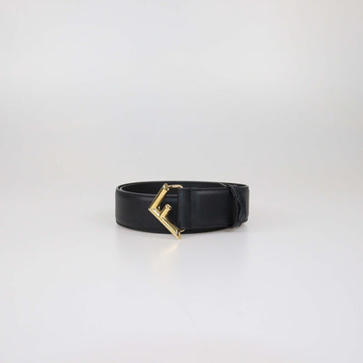 Fendi Black Leather F Logo Buckle Belt