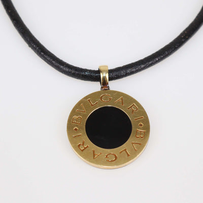 Bvlgari Black Onyx 18K Yellow Gold Stainless Steel Reversible Pendant Leather Cord Necklace