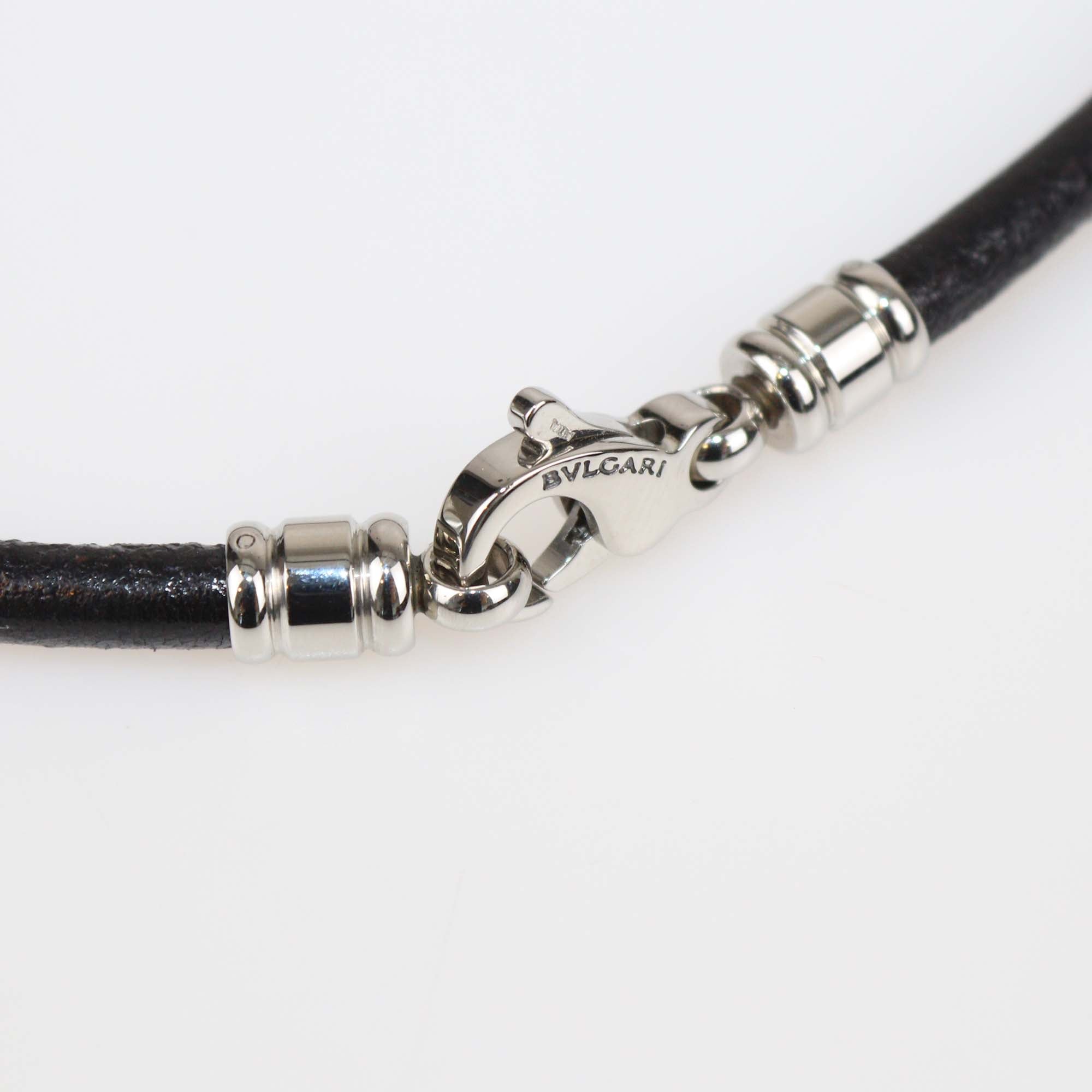 Bvlgari Black Onyx 18K Yellow Gold Stainless Steel Reversible Pendant Leather Cord Necklace