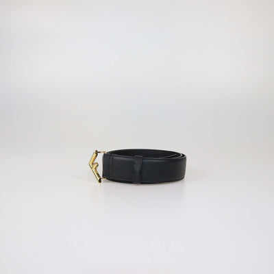 Fendi Black Leather F Logo Buckle Belt