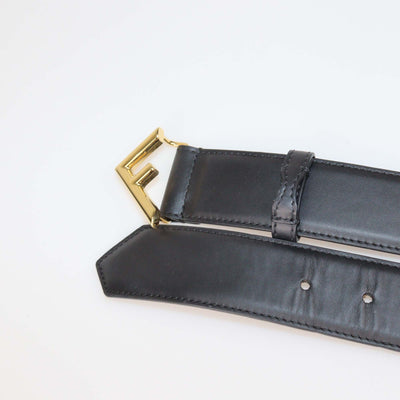Fendi Black Leather F Logo Buckle Belt