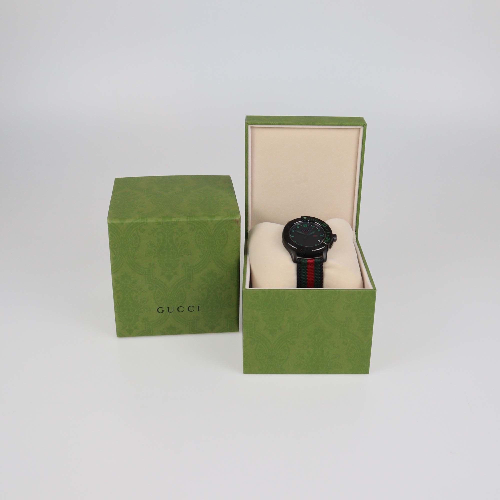 Gucci Black PVD Coated Stainless Steel Nylon G-Timeless Watch 44 mm