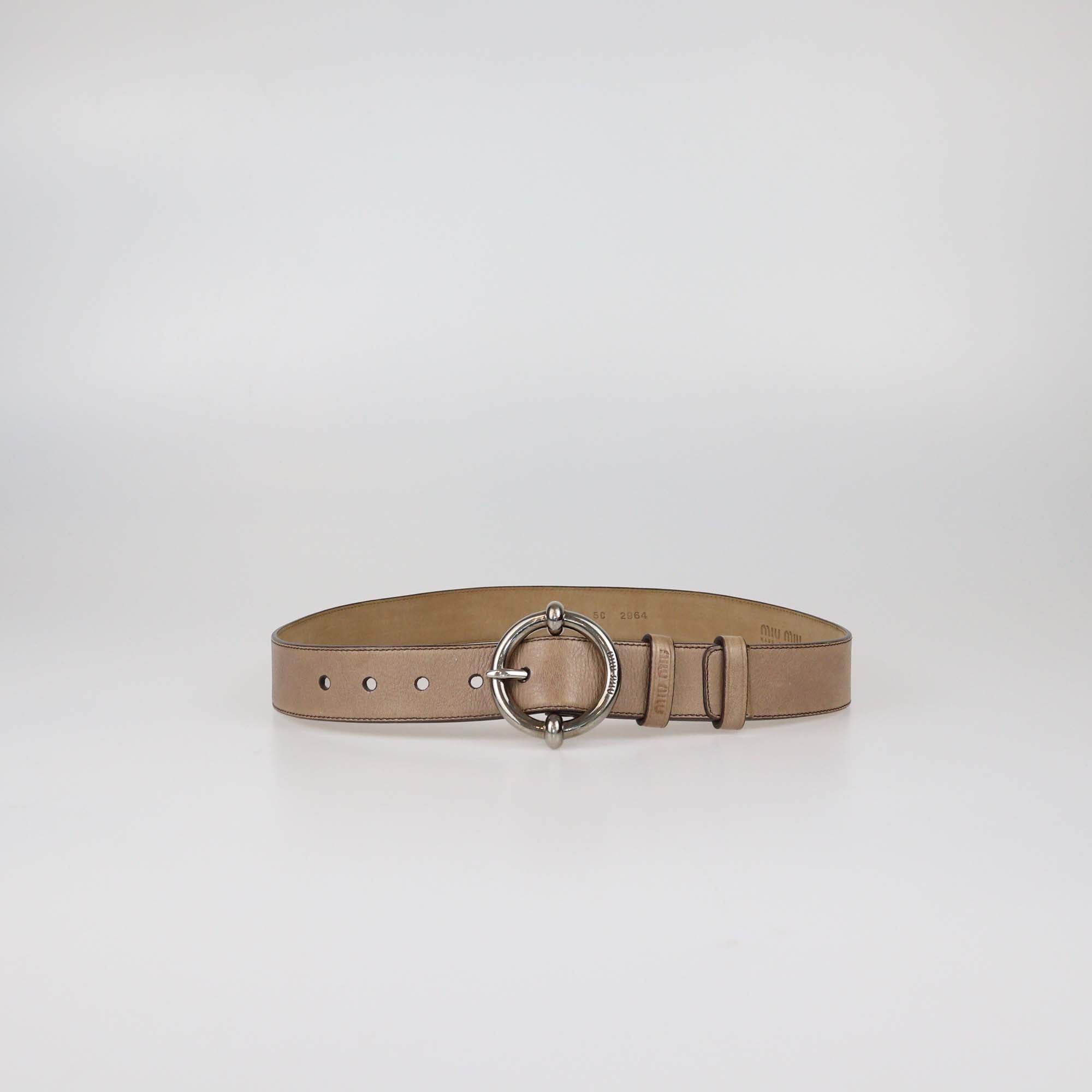 Miu Miu Beige Leather Round Buckle Belt
