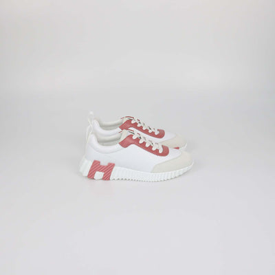 Hermes Blanc / Rose De Venise Leather and Crocodile Bouncing Sneakers