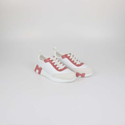 Hermes Blanc / Rose De Venise Leather and Crocodile Bouncing Sneakers