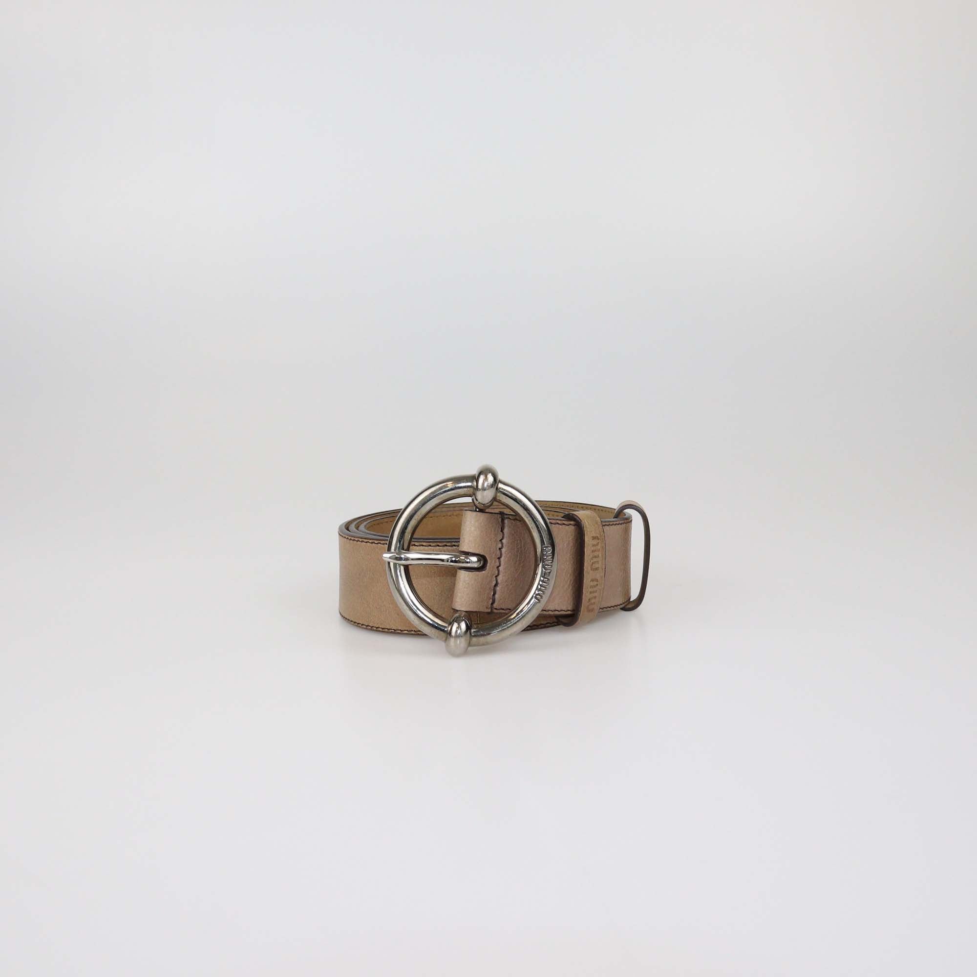 Miu Miu Beige Leather Round Buckle Belt