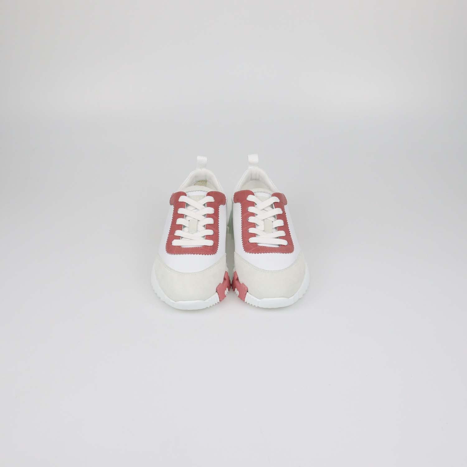 Hermes Blanc / Rose De Venise Leather and Crocodile Bouncing Sneakers