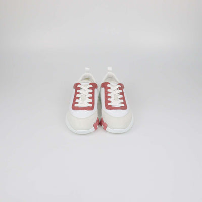 Hermes Blanc / Rose De Venise Leather and Crocodile Bouncing Sneakers