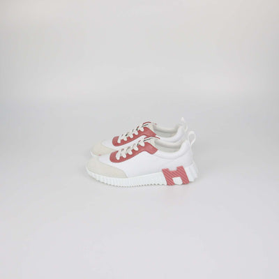 Hermes Blanc / Rose De Venise Leather and Crocodile Bouncing Sneakers