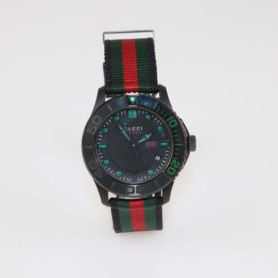 Gucci Black PVD Coated Stainless Steel Nylon G-Timeless Watch 44 mm
