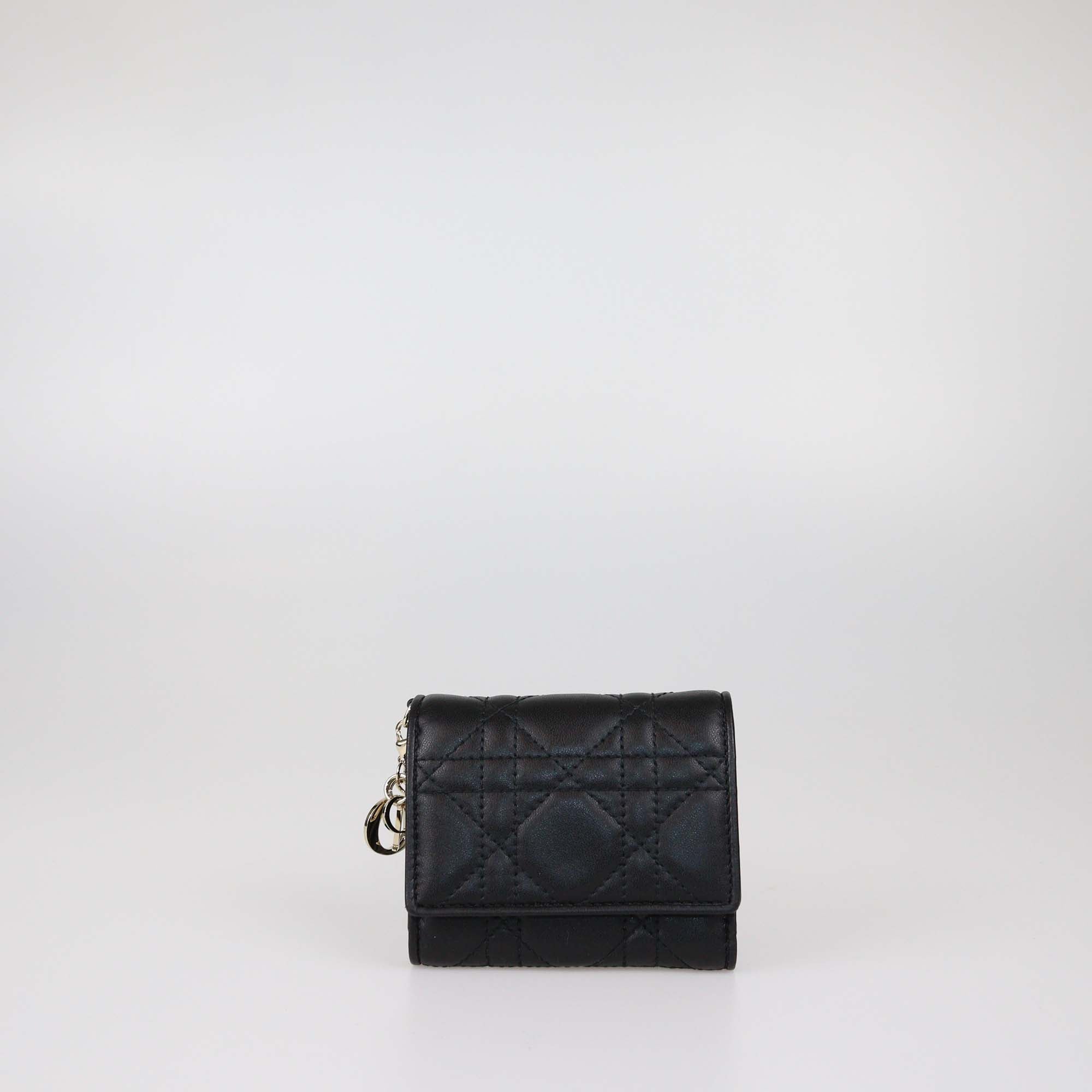 Christian Dior Black Cannage Leather Lady Dior Tri Fold Compact Wallet