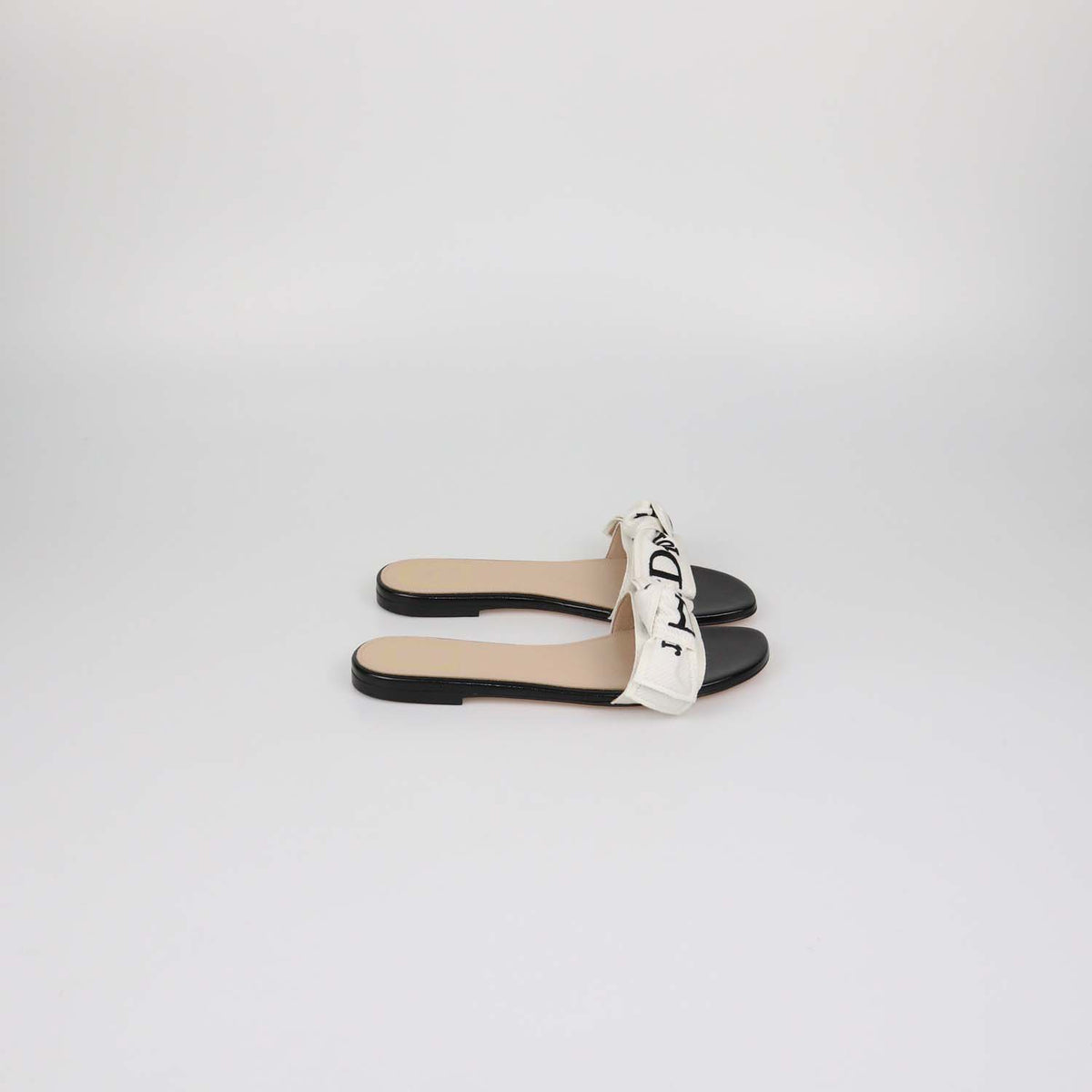 Christian Dior White/Black Embroidered Fabric J'Adior Slide