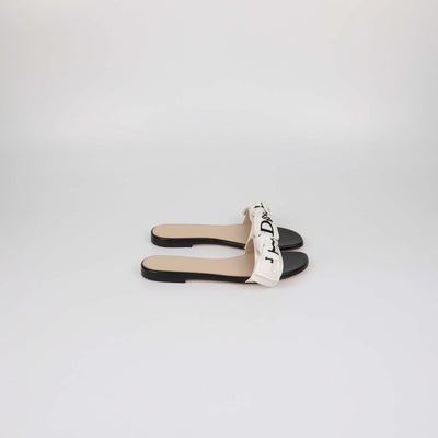 Christian Dior White/Black Embroidered Fabric J'Adior Slide