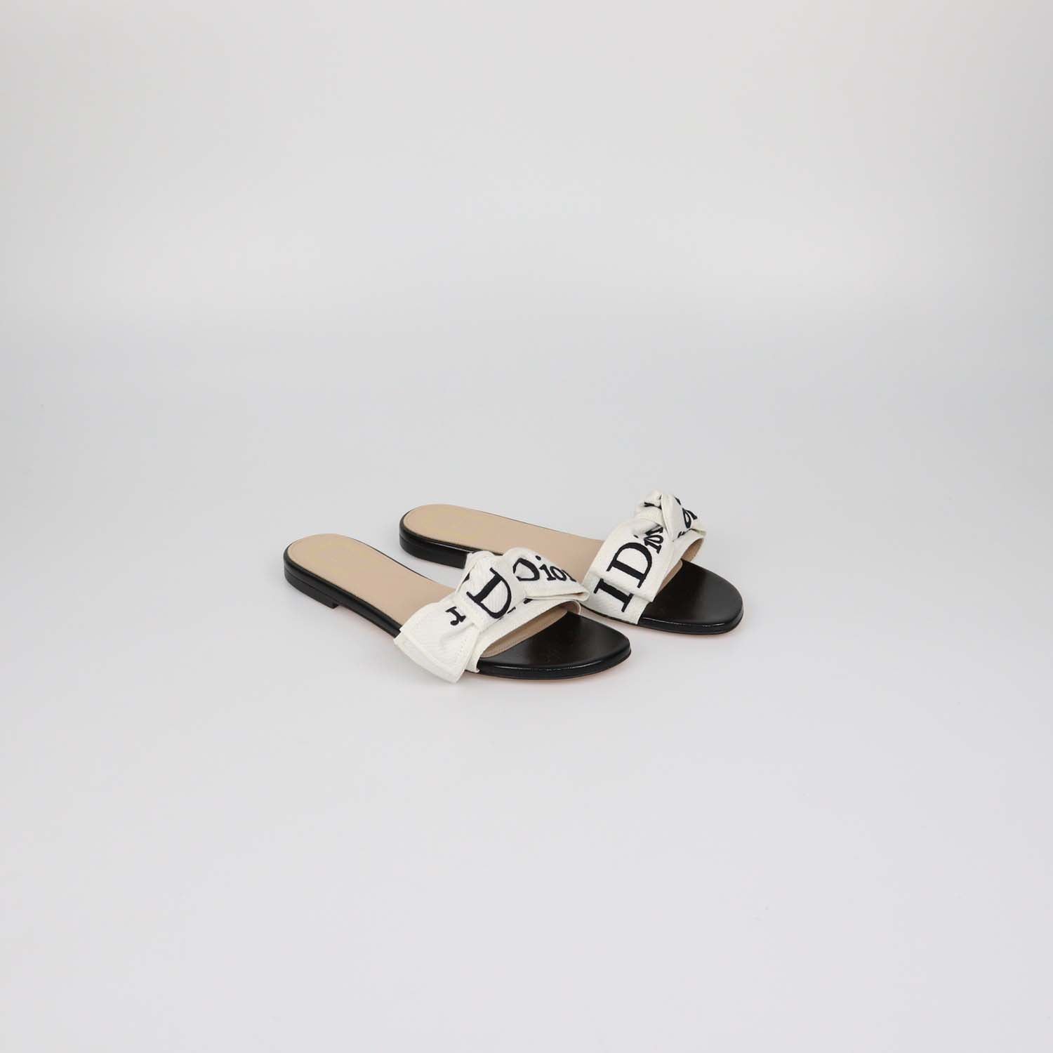 Christian Dior White/Black Embroidered Fabric J'Adior Slide