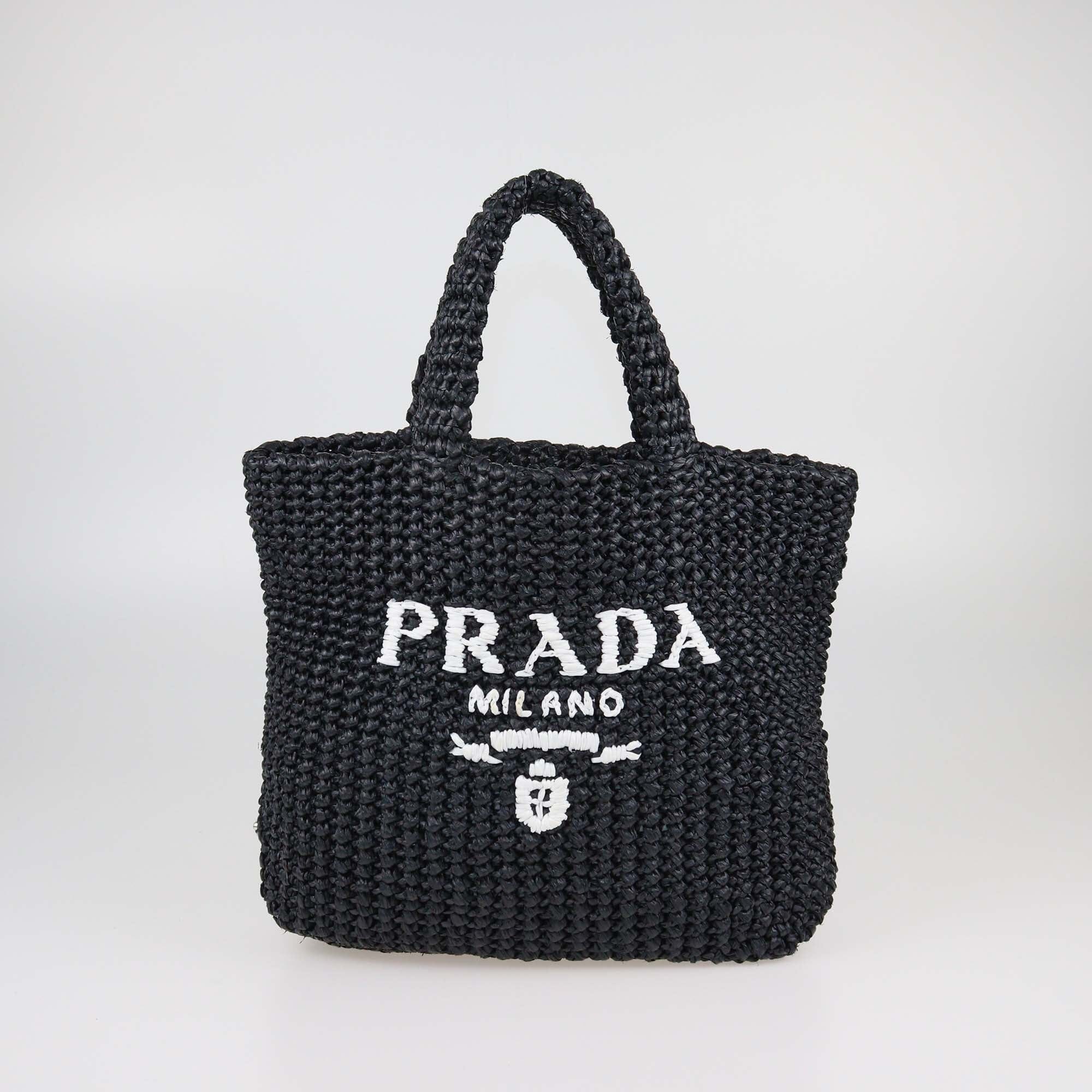 Prada Small Raffia Logo Tote Womens Prada 