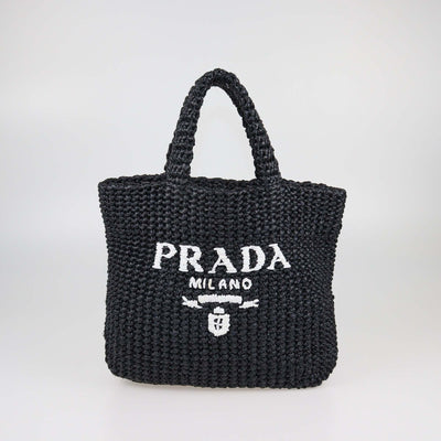 Prada Small Raffia Logo Tote Womens Prada 