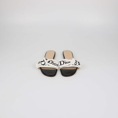 Christian Dior White/Black Embroidered Fabric J'Adior Slide