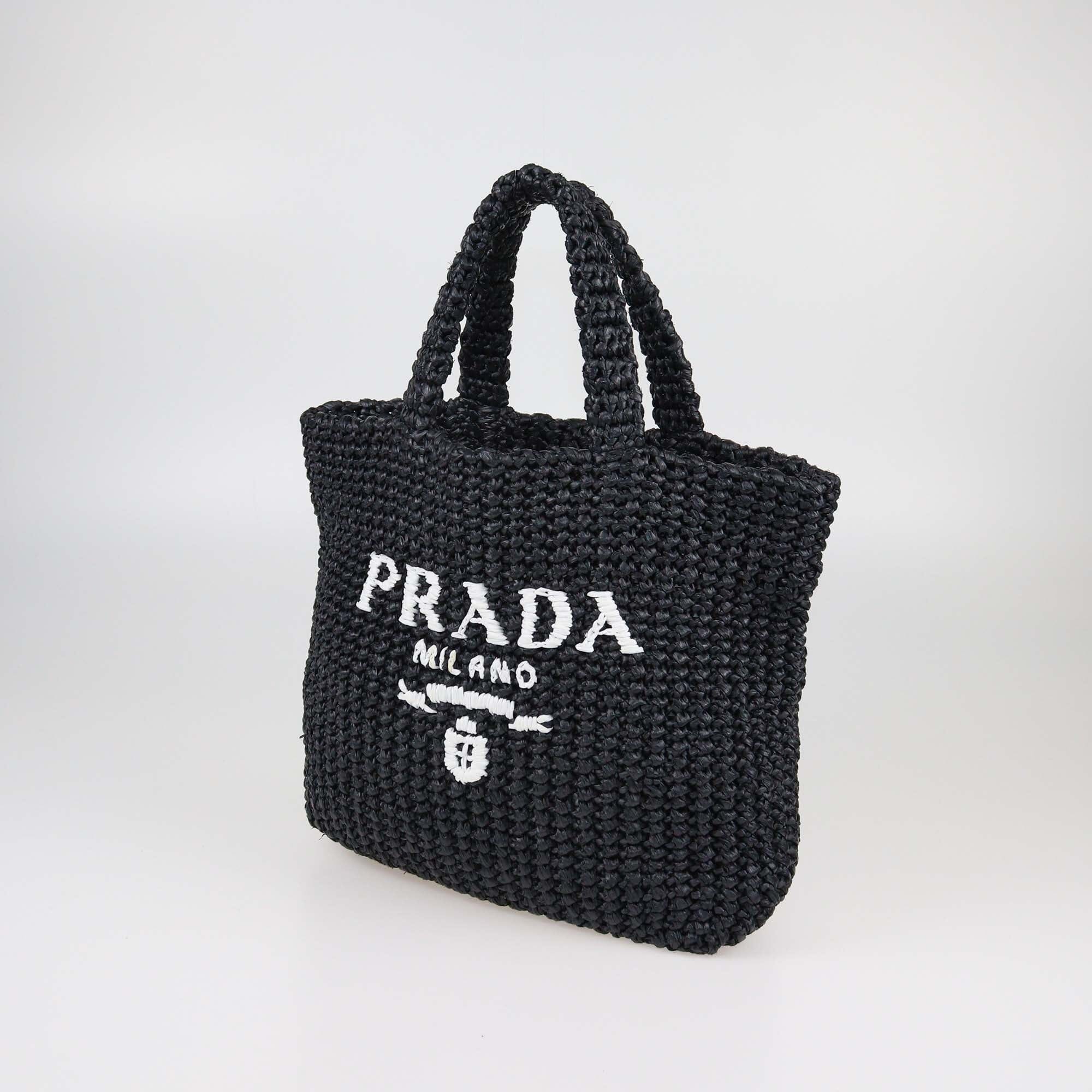Prada Small Raffia Logo Tote Womens Prada 