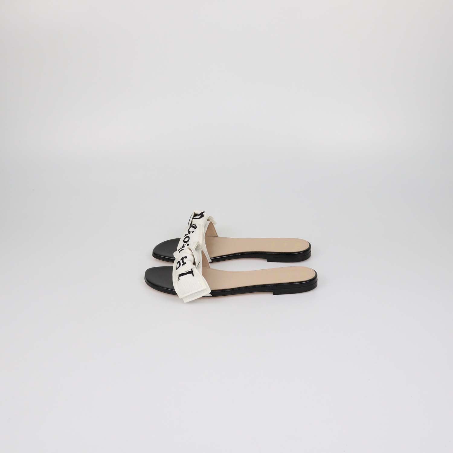 Christian Dior White/Black Embroidered Fabric J'Adior Slide