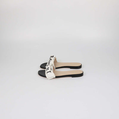 Christian Dior White/Black Embroidered Fabric J'Adior Slide