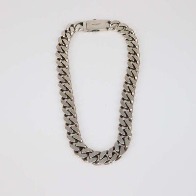 Saint Laurent Oxidized Silver Metal Curb Chain Necklace