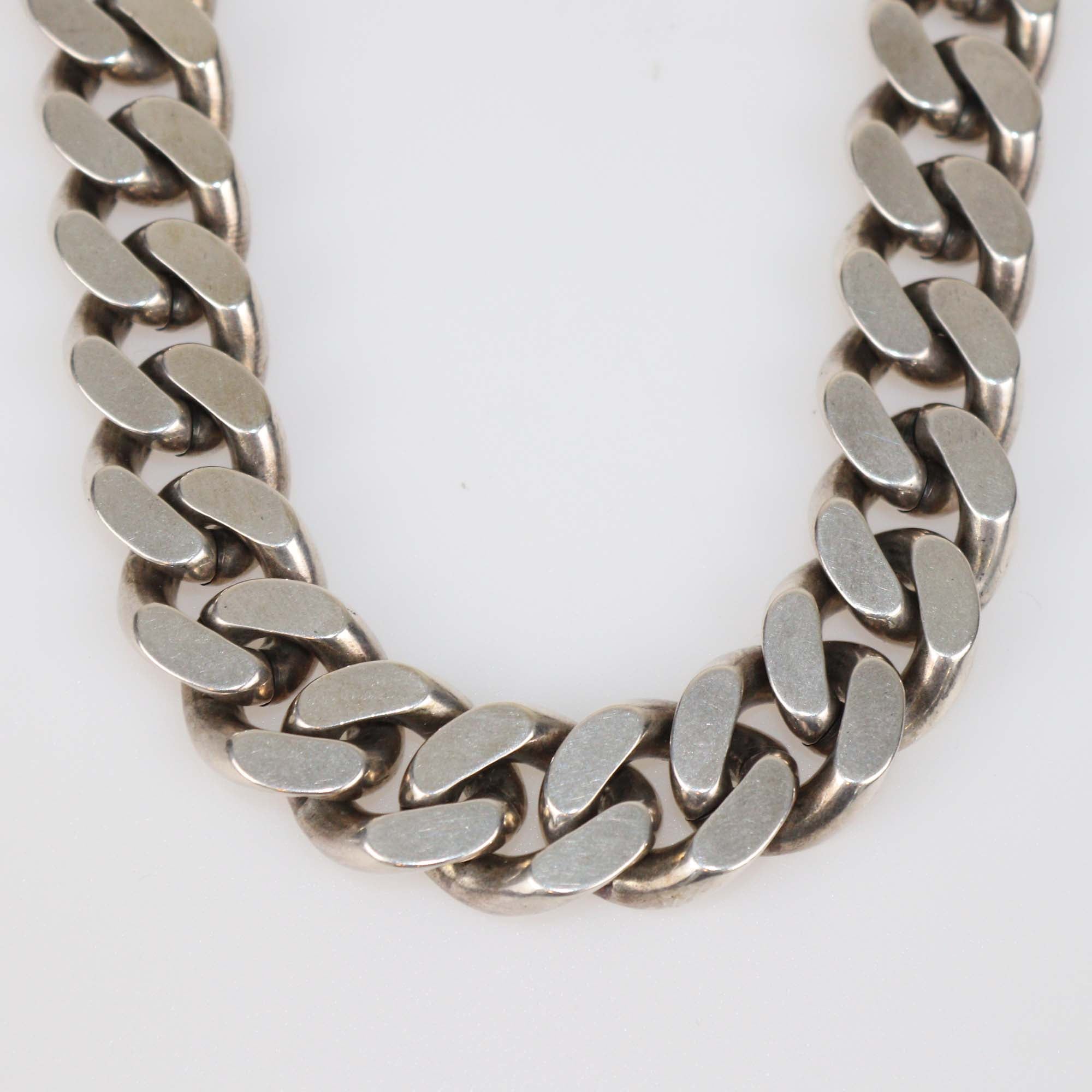 Saint Laurent Oxidized Silver Metal Curb Chain Necklace
