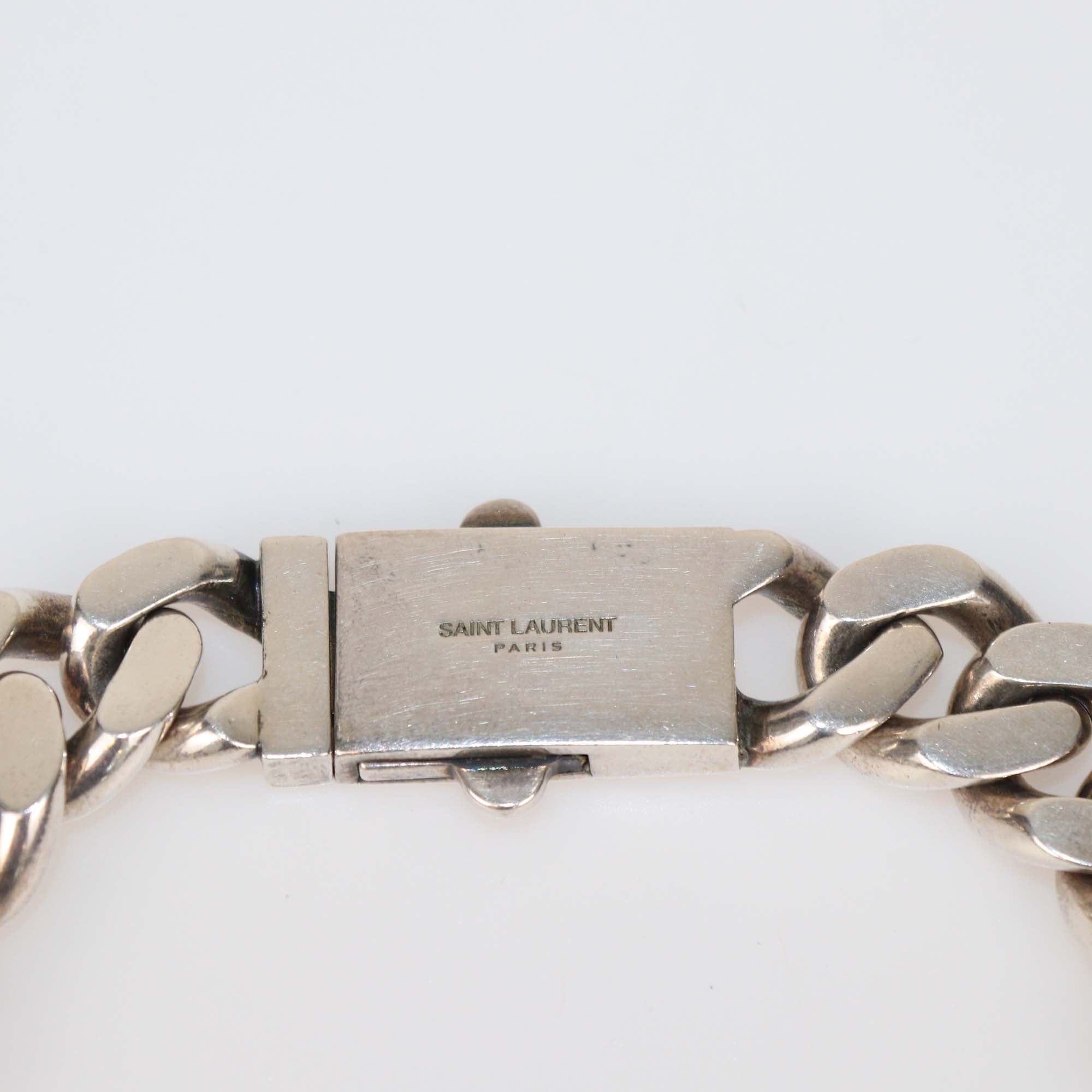 Saint Laurent Oxidized Silver Metal Curb Chain Necklace