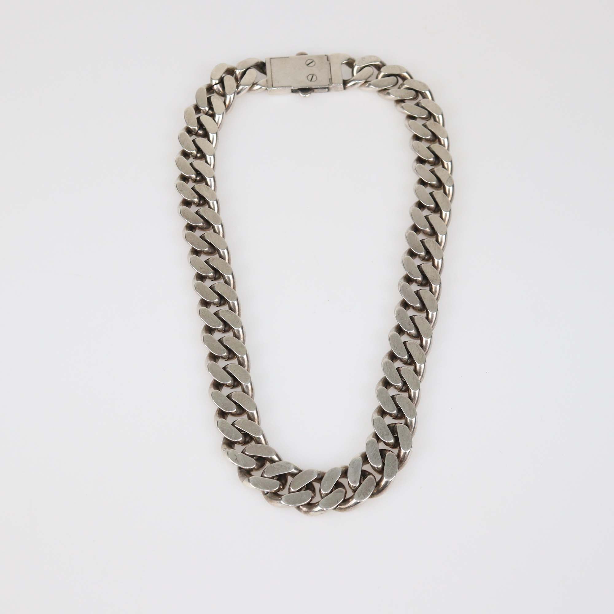 Saint Laurent Oxidized Silver Metal Curb Chain Necklace