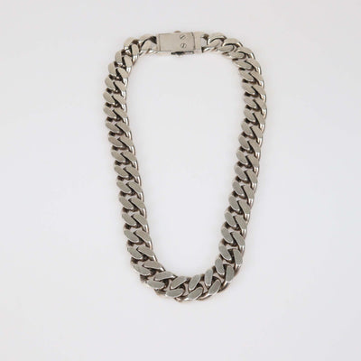 Saint Laurent Oxidized Silver Metal Curb Chain Necklace