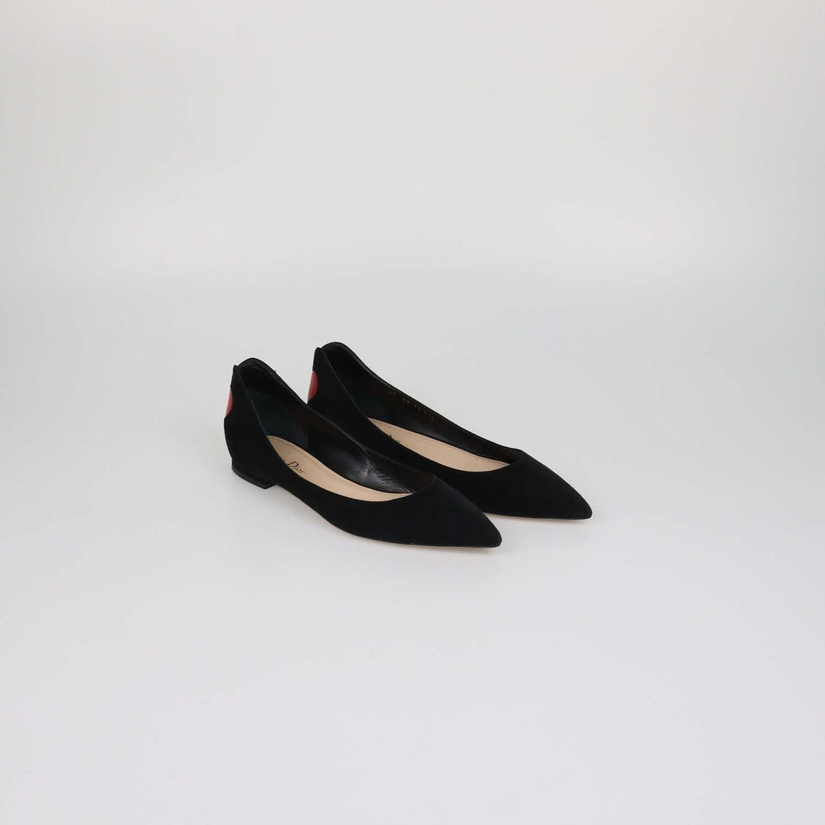 Christian Dior Black Leather Suede Heart Pointed Toe Ballet Flats