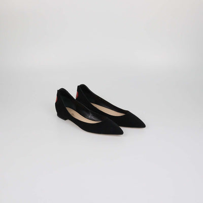 Christian Dior Black Leather Suede Heart Pointed Toe Ballet Flats