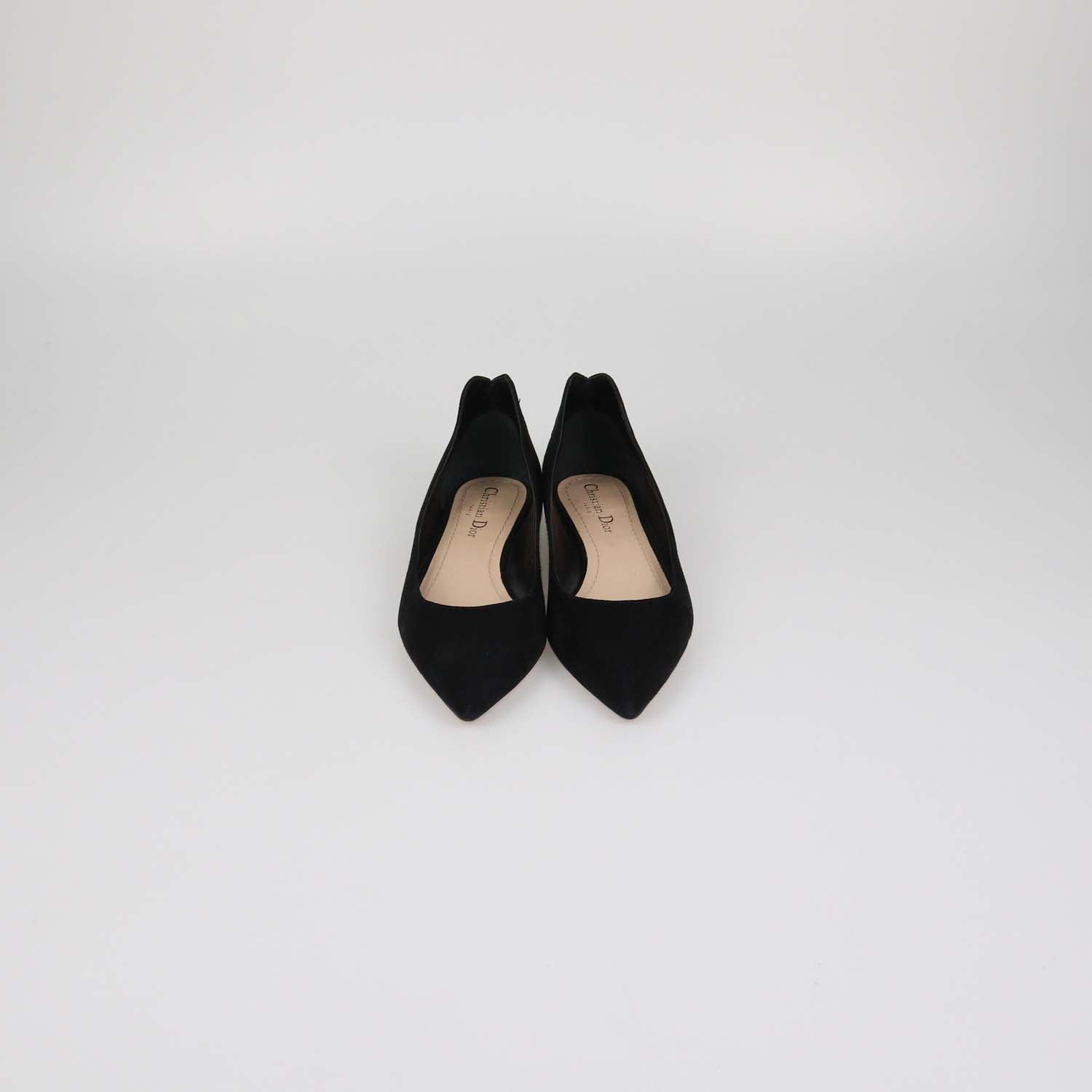 Christian Dior Black Leather Suede Heart Pointed Toe Ballet Flats