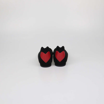 Christian Dior Black Leather Suede Heart Pointed Toe Ballet Flats
