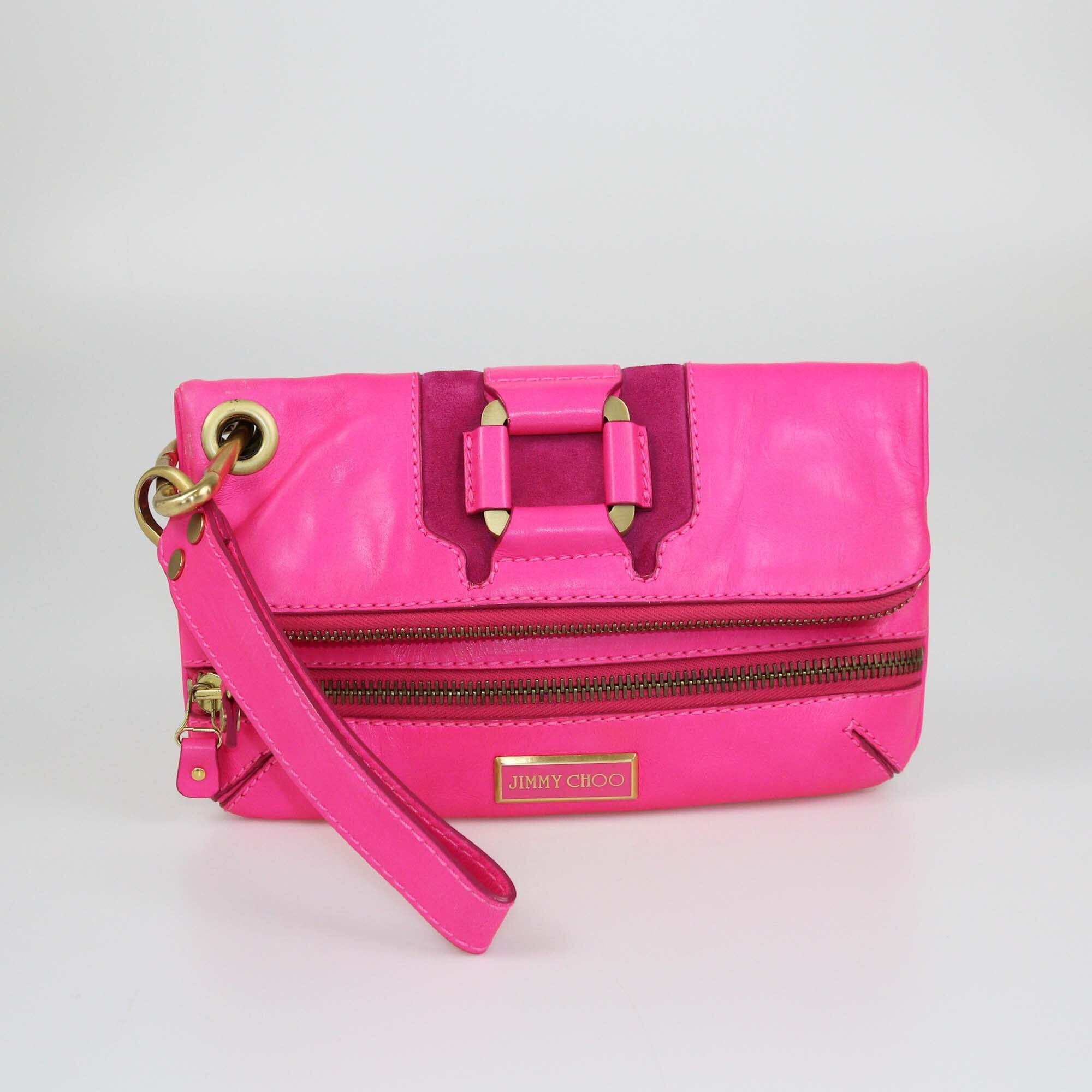 Jimmy Choo Neon Pink Mave Foldover Clutch