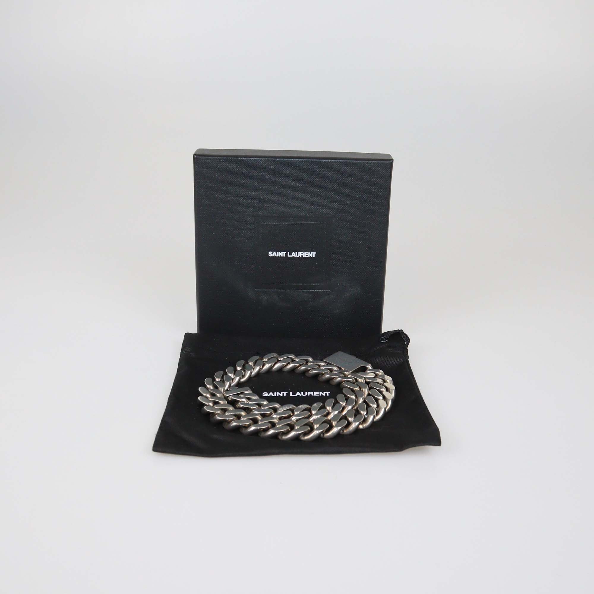 Saint Laurent Oxidized Silver Metal Curb Chain Necklace