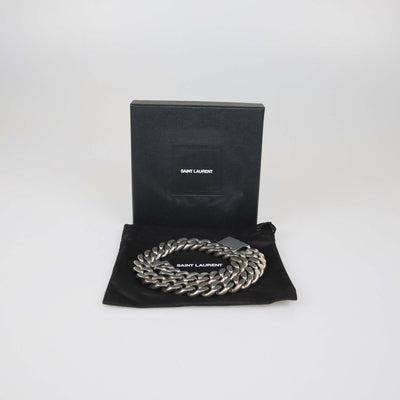 Saint Laurent Oxidized Silver Metal Curb Chain Necklace
